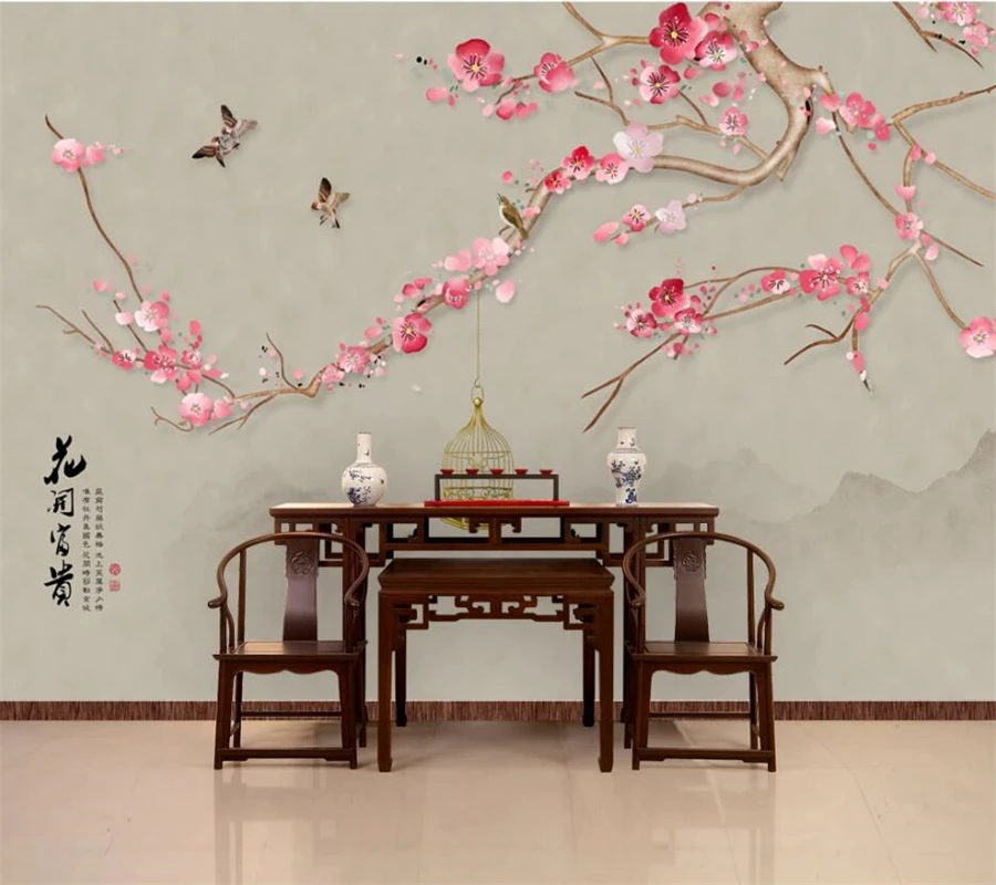 Обои на заказ 3d фрески Новая китайская ручная роспись ручка Цветок Птица Красная