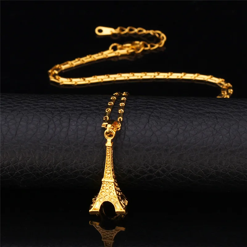U7 Позолоченный Цепи Подвески Эйфелева Башня Ожерелье для Женщин Модные