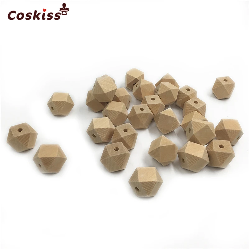 Mordedor de madera con cuentas hexagonales geom&eacute;tricas para beb&eacute;, collares/pulseras de 0,71 "(18mm), mordedor para lactancia-3
