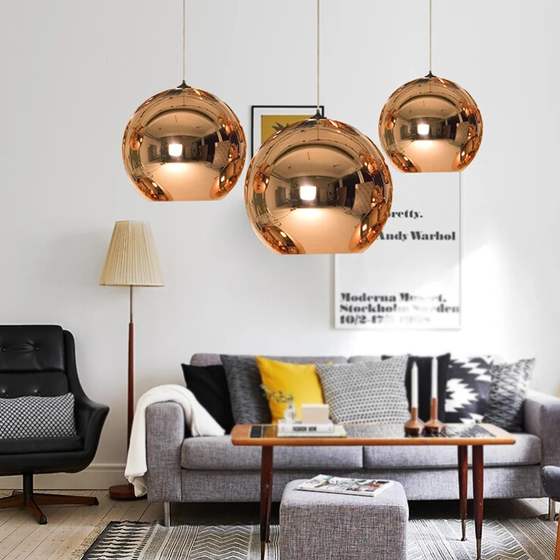 Стекло Бурлящий шарик подвесной светильник e27 светодиодные лампы Медь зеркало
