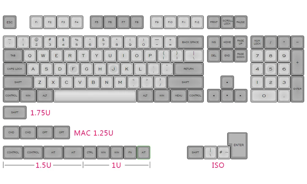 DSA серый и молочный keycap Dye-subbed 122 клавиш в комплекте MAC ISO WIN для Механическая клавиатура cherry mx