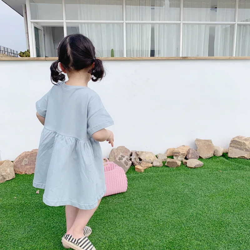 Summer cute girls pure cotton letters printed short sleeve casual dresses kids knitted pleated dress 1-6Y | Детская одежда и обувь