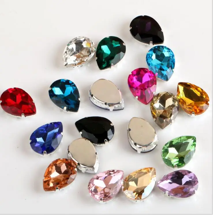 50PCS 10x14MM Bling Colors DIY Drop Shape Crystal Rhinestones Claw Sew-On Rhinestone For Garment Art Decoration Wedding Clothing | Дом и сад