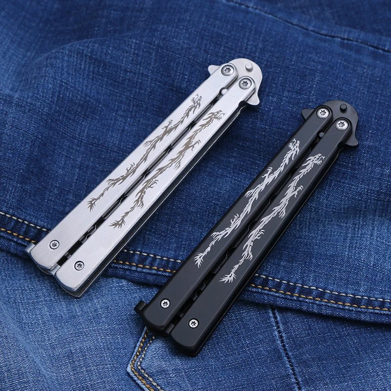 High Quality Dragon Butterfly Knife Toys Black Not sharp Stainless Steel Training no edge dull Flail Adult knife Children Gift | Игрушки и