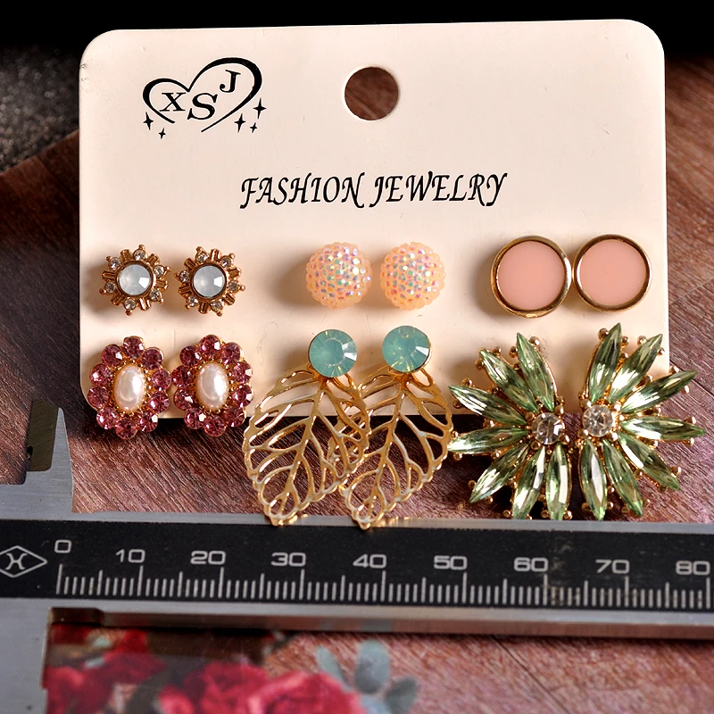 New fashion women accessories wholesale girls party Pearl ear studs gorgeous mix-and-match 6 pairs /set earrings Christmas gifts | Украшения