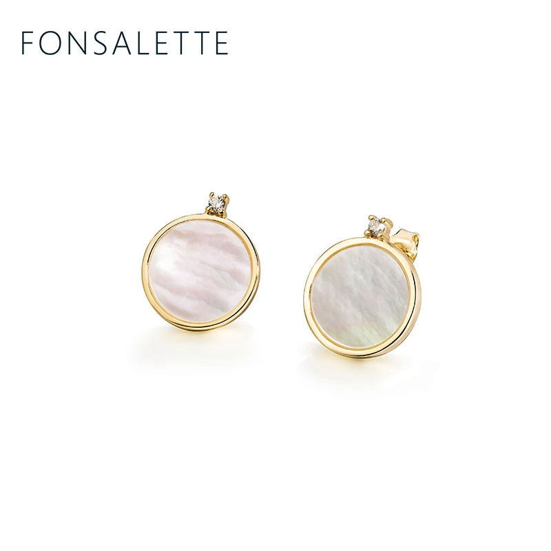 18K gold-10MM Fonsalette, 925 пробы, серебро, 18 К, золото, тон, кубический циркон, натуральный, серьги-гвоздики в виде ракушки, Круглый, перламутр, серьги для девочек szk30 - Цвет камня: 18K gold-10MM