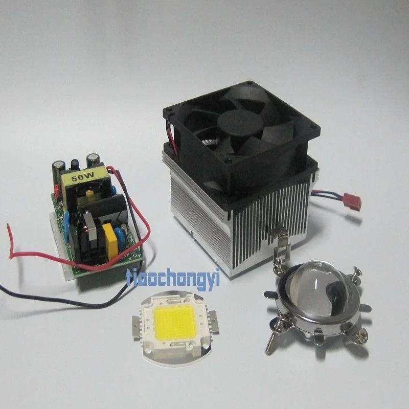 50 Вт светодиодный + алюминиевый вентилятор охлаждения радиатора объектив 44 мм