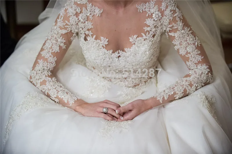 Романтическое Платье Vestido De Noiva с высокой кружевной аппликацией длинный рукав