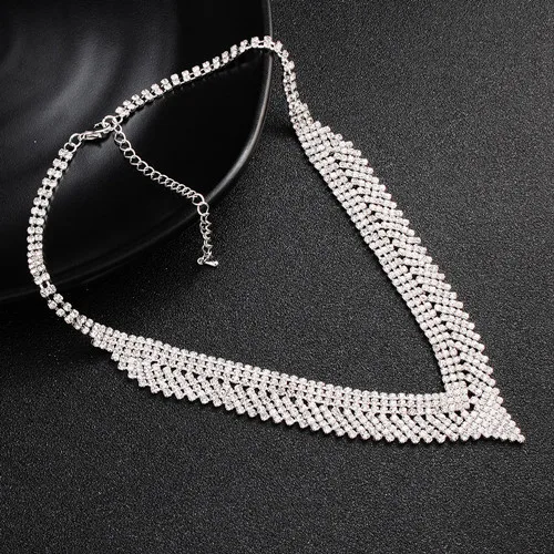 Romantic Gold Chain Necklace Women Jewelry Bohemian Maxi Necklaces Choker Stone Crystal Pendant Cavicle Chain Collares - Окраска металла: Silver