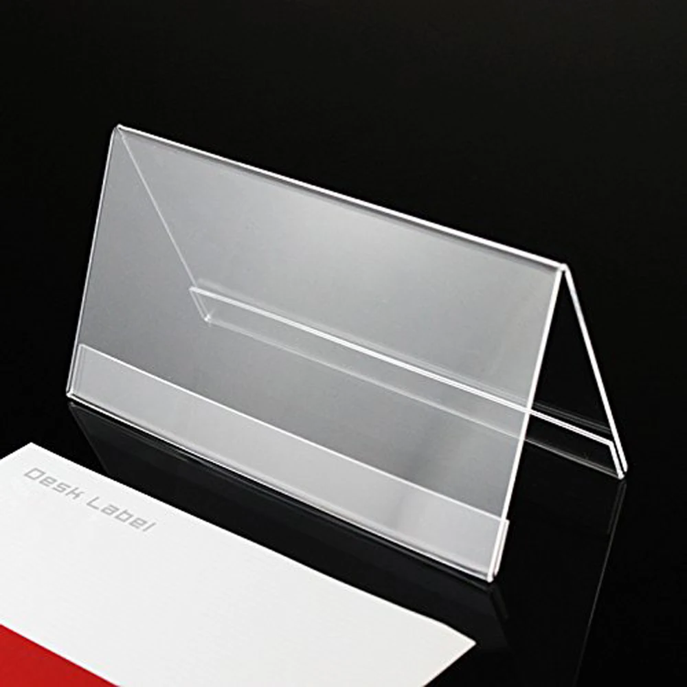 XRHYY 5 Pcs Clear Acrylic Two-Sided Nameplate, V-Shaped Office Desktop Sign Display Stand Price Name Business Card Label Stand