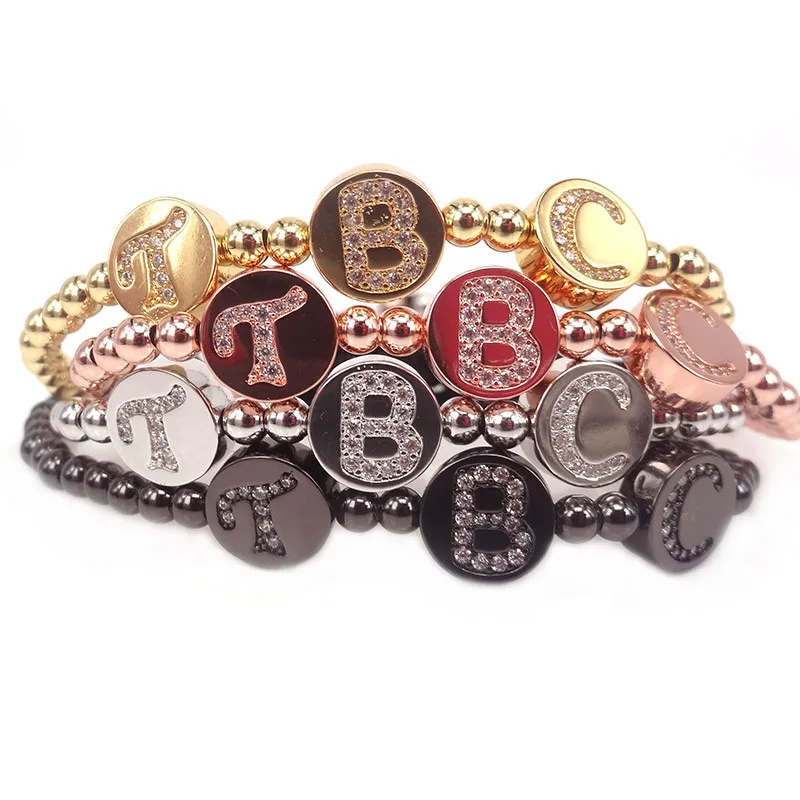 Брендовый мужской браслет макраме 4 мм черные круглые бусины и закрепка CZ TBC