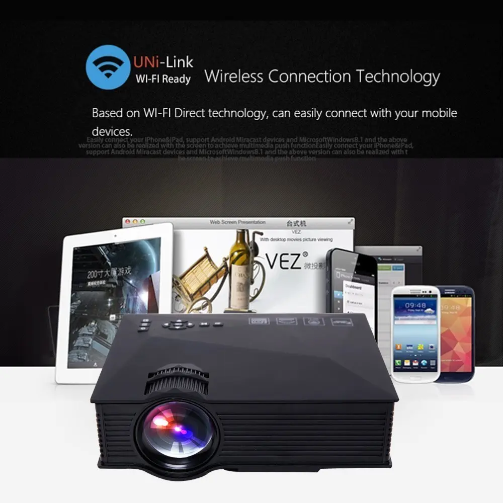 Abdtech Wi-Fi светодиодный мини-HD 1080 P проектор 1200 люмен Мультимедиа Домашний Театр