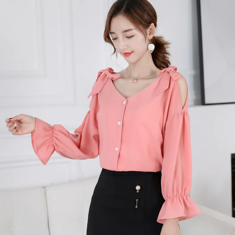 2019 Женская белая рубашка Весенняя Повседневная Корейская блузка с длинным