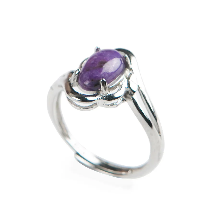 Genuine Natural  Sugilite Gems Purple Stone Bead Suspension Women Party Nice Ring 9*6mm