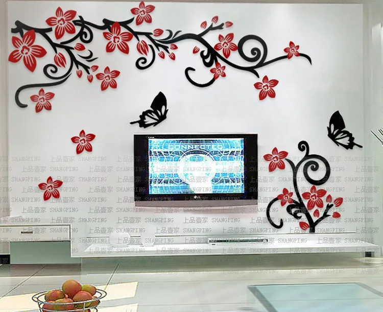 Бесплатная доставка 3D наклейки на стену в виде цветочной лозы акриловые для