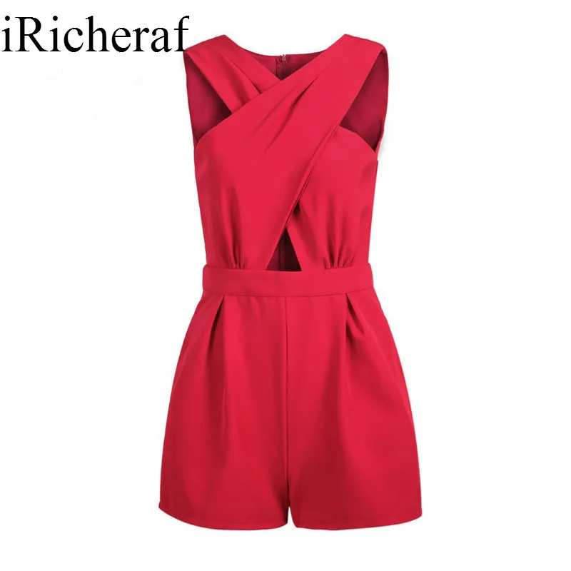 Сексуальный комбинезон Для женщин прямо с плеча Твердые Летняя мода спереди крестообразной тонкая талия