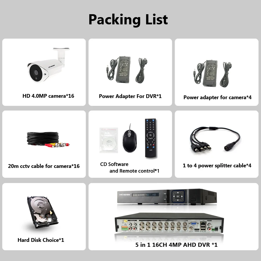 Домашняя система видеонаблюдения HCVAHDN HD 16CH 5MP NVR 4MP AHD DVR CCTV 4.0mp камера домашняя