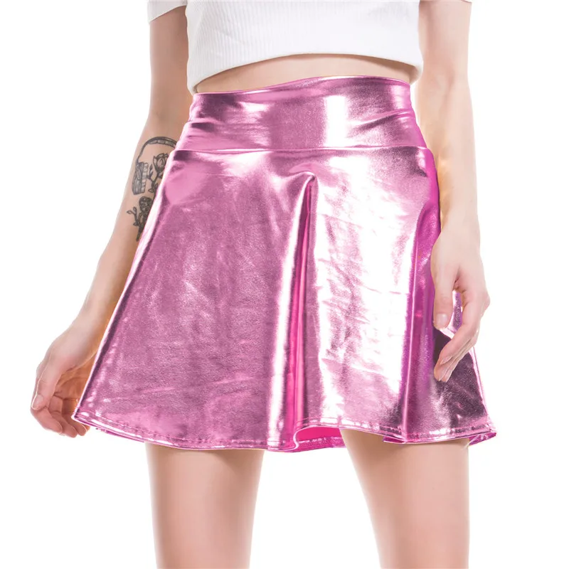 

Женская Блестящая мини-юбка, плиссированная Однотонная юбка трапециевидной формы из жидкой искусственной кожи с эффектом металлик, 7 цвето...