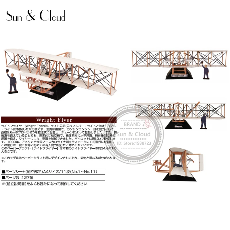 Бумажная модель для сборки 3d пазла Райт Flyer 36x19 см в масштабе 1:32 игра сделай сам