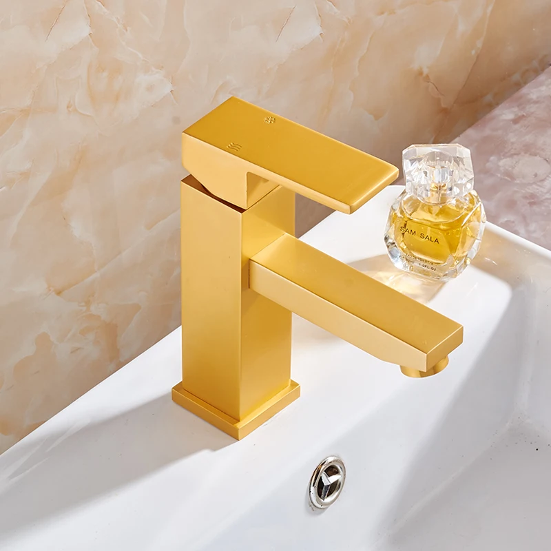 Золотой кран для раковины с одной ручкой холодной и горячей воды смеситель