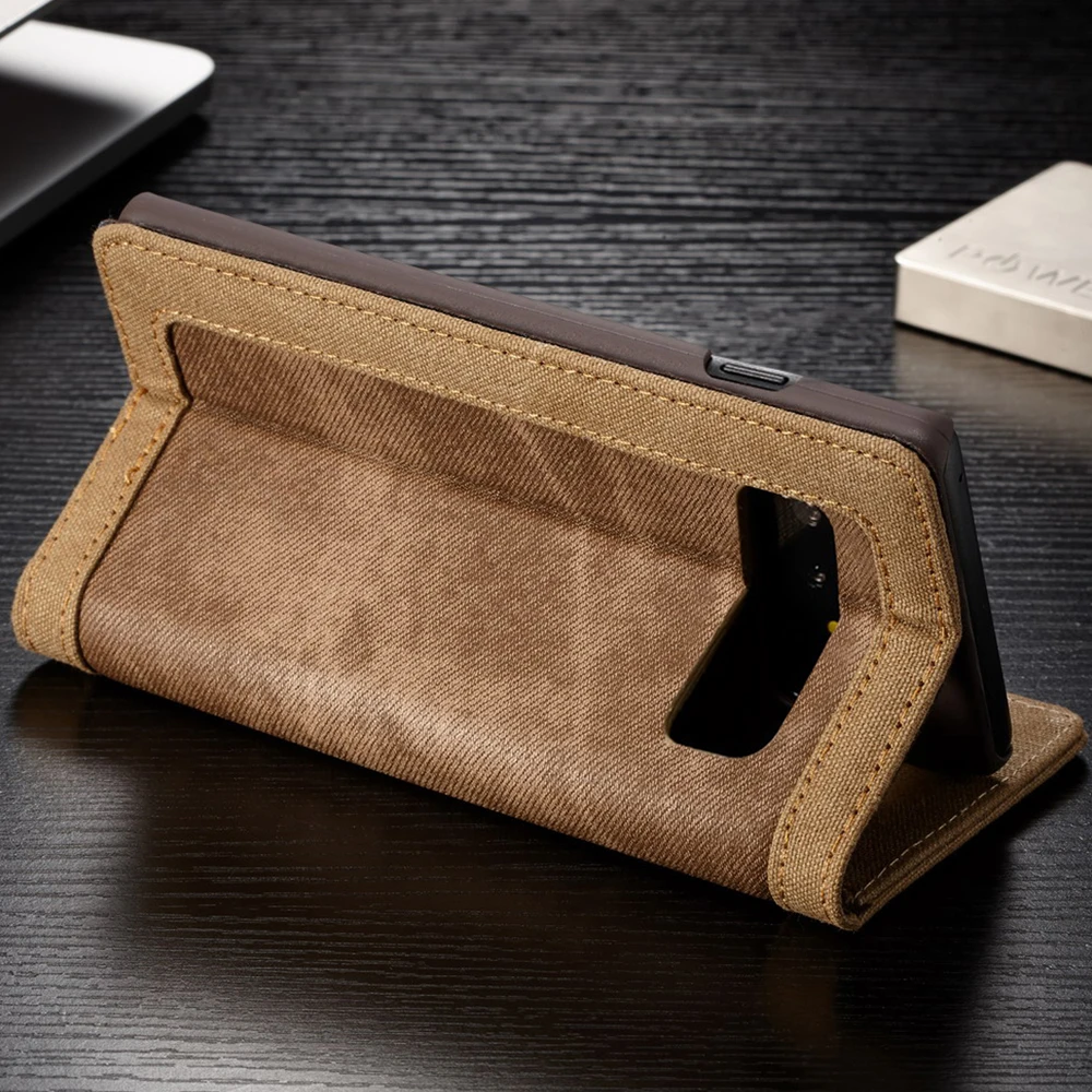 Роскошный холст кожаный чехол-книжка с магнитной застежкой и Fundas для Samsung Galaxy S10 S9