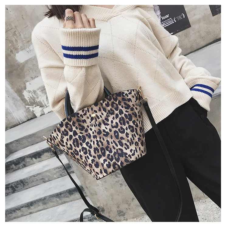 Леопардовый сумка ведро Элитный бренд сумки на плечо Для женщин Crossbody Курьерские сумки для Для женщин Torebki Damskie