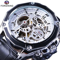 forsining black genuine beltfashion transparent sport military automatic wrist watch top brand luxury skeleton men clock