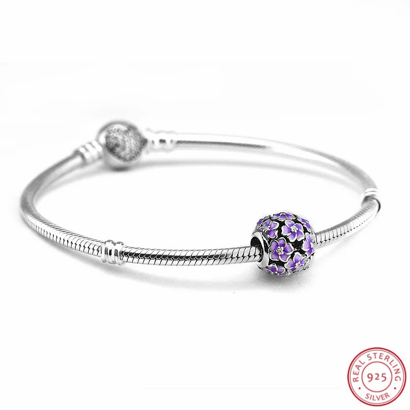CKK Магнолия цветет бусины проложить Фиолетовый Эмаль прозрачный CZ DIY Fit PANDORA Подвески Серебро 925 для женщин ювелирных изделий CK010C