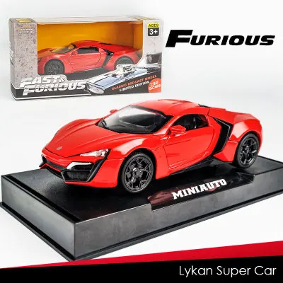 KIDAMI 1:32 быстрый и яростный ликан литой автомобиль игрушечные машины оттяните назад автомобиль со звуковым светом Подарочная коллекция для детей и взрослых - Цвет: Red Lykan-Box