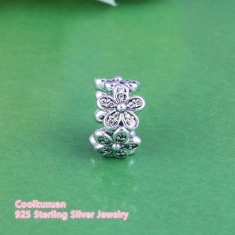 

Spring Dazzling Daisies Spacer Charm Original 925 Sterling Silver Micro CZ Pave Flower Stopper Beads Fits Pandora bracelets