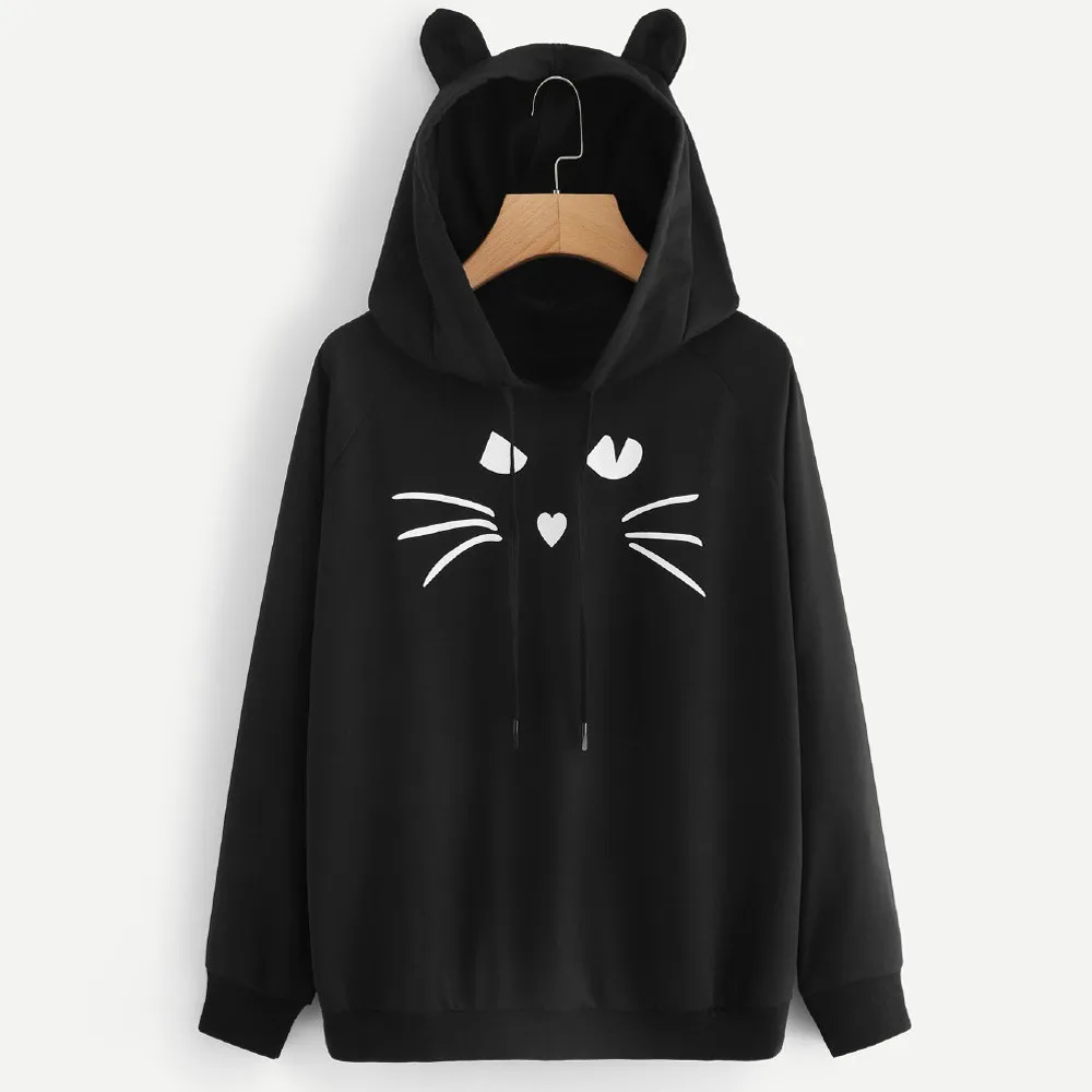 GKGZ модные милые женские толстовки с капюшоном кошачьими ушками пуловеры