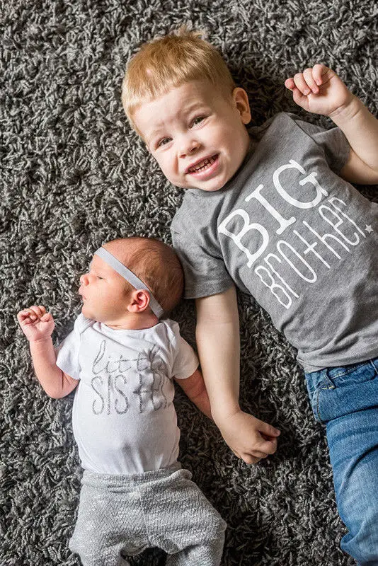 Emmaaby/футболка с надписью «Borther And Sister»; футболка с надписью «Big Brother»; хлопковый боди с короткими рукавами