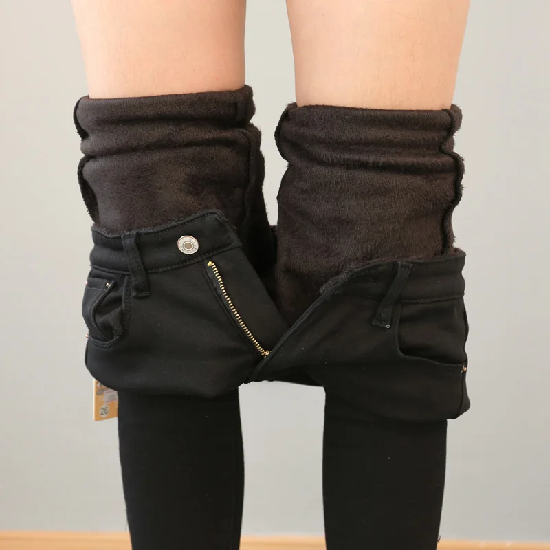 

2019 High Waist Warm Trousers Women's Winter Fall Thicken Black Pencil Pants Slim Stretch Leggings Female Solid Pants P9102