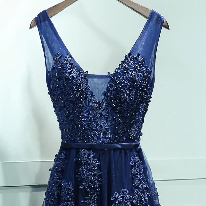 vestidos de baile сток темно-синее трапециевидное платье для выпускного вечера es vestido de noite с v-образным вырезом элегантное дешевое длинное платье для выпускного вечера с аппликацией