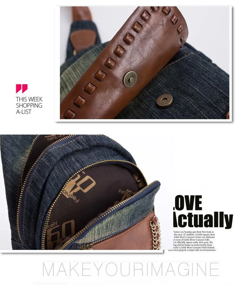 Новый Винтаж модные Повседневное Цепи одно плечо джинсовой Малый Рюкзаки Сумки