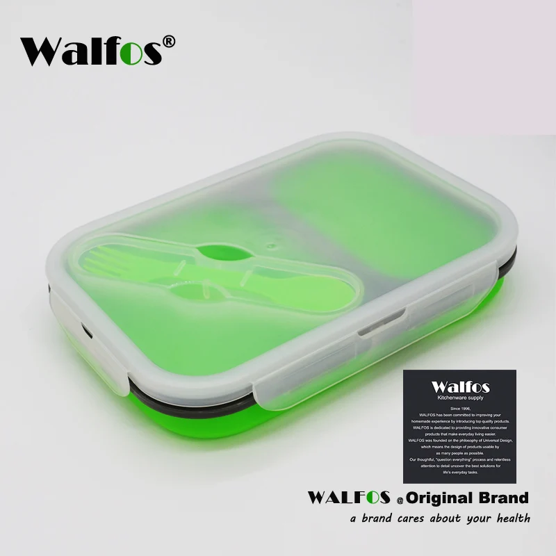 WALFOS Силиконовый складной переносной Ланч-бокс, миска, бэнто-боксы, складной контейнер для хранения еды, Ланч-бокс для путешествий на открытом воздухе - Цвет: Green