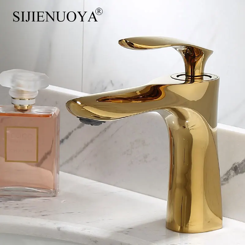 SIJIENUOYA Black Bathroom Faucet Basin Mixer Tap golden faucet with Hot and Cold Water Single Hole Mounted Sink | Обустройство дома