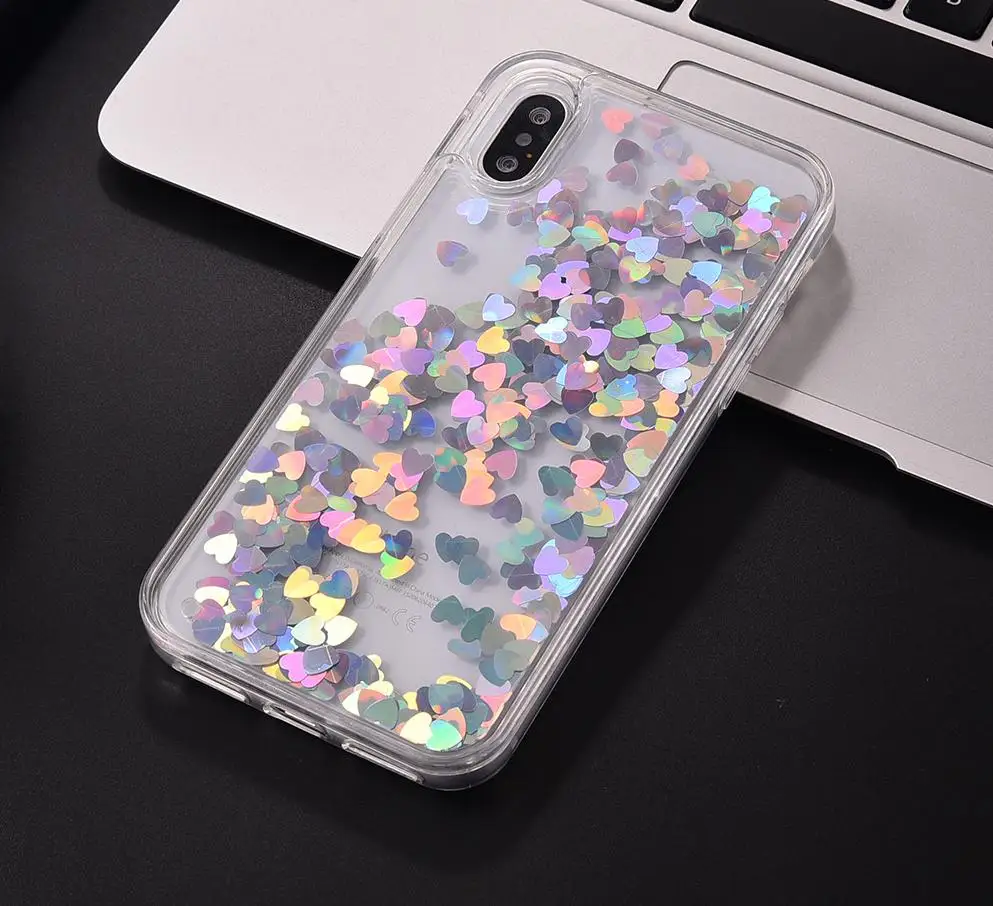 Блеск течет чехол для iPhone X 8 плюс 7 любовь зыбучие пески Телефонные Чехлы 6 6S Плюс
