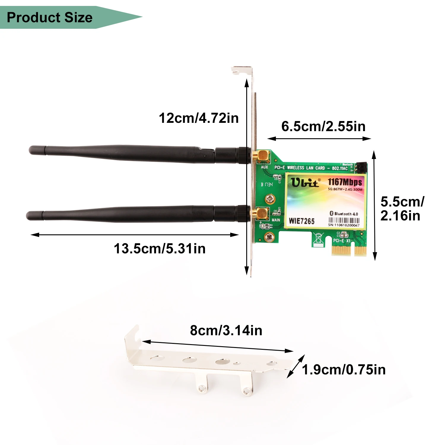 Ubit Bluetooth WiFi карта AC 1200 Мбит/с 7265 беспроводной WiFi PCIe сетевой адаптер карта 5 ГГц/2,4 ГГц Двухдиапазонная PCI Express сетевая карта