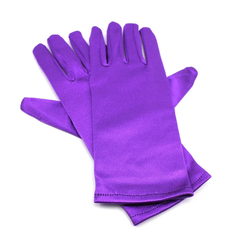 purple Короткие перчатки на палец, модные женские атласные вечерние перчатки для выпускного вечера, Коктейльные перчатки - Цвет: purple
