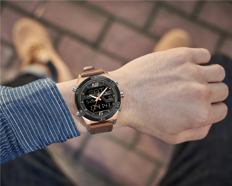 Мужские часы NAVIFORCE лучший бренд класса люкс кожаные спортивные наручные часы мужские водостойкие военные кварцевые цифровые часы Relogio Masculino