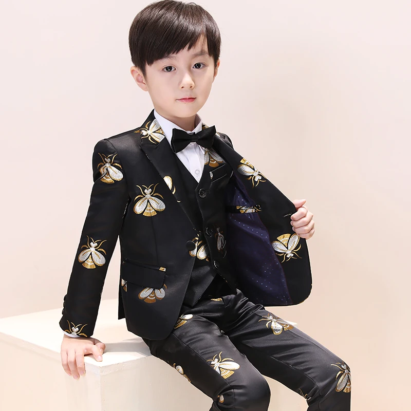 

New Arrival Fashion Flower Print Autumn And Spring Formal Single Breasted Children Kids Suit Boys For Wedding Size 3-9 10 12 14