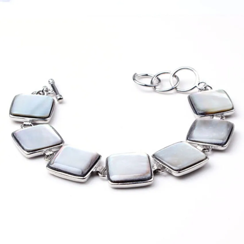 Trendy Silver plated natural black abalone shell square alloy bracelet Best For Gift | Bracelets
