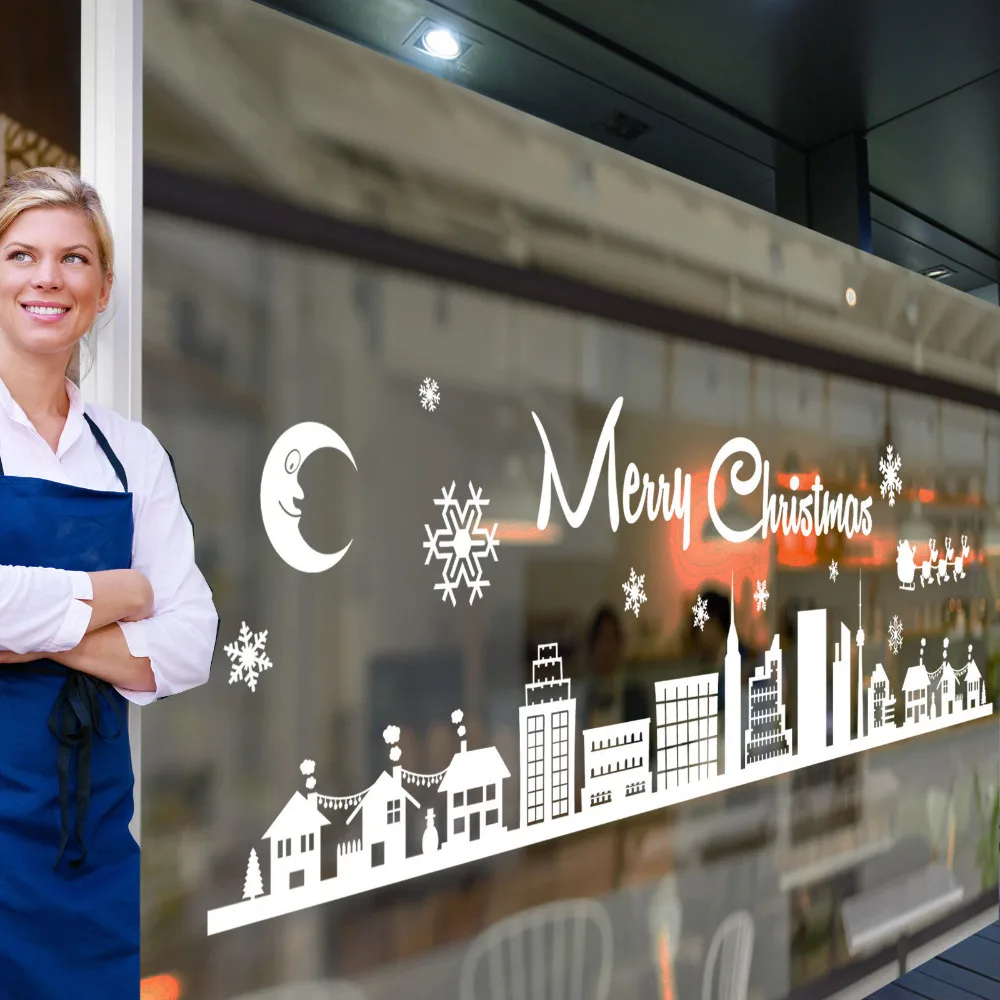 Рождественская наклейка виниловая на окно магазина наклейки стену в виде