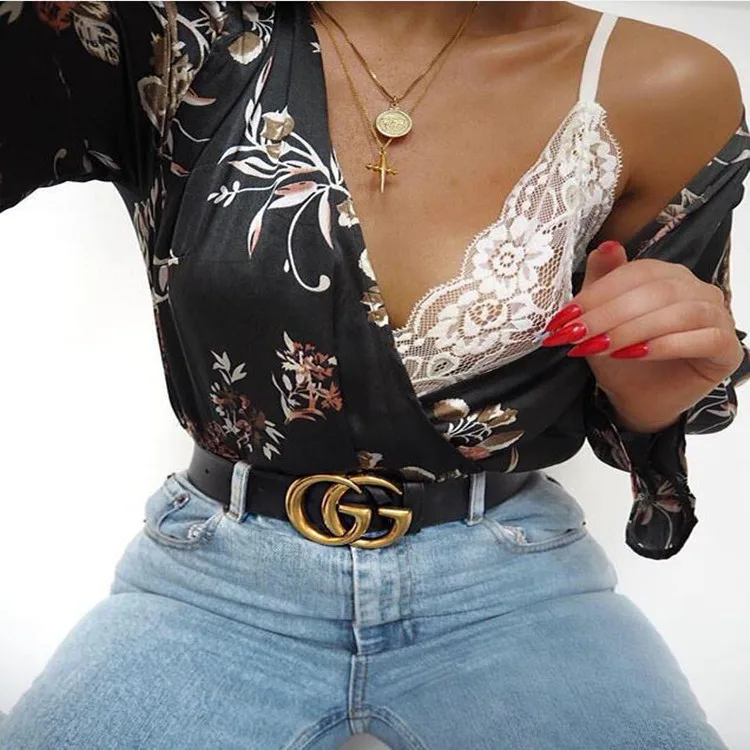 Summer Tops for Women 2018 Fashion Long Sleeve Loose Vintage Floral Print Blouse Ladies sexy clubwear Deep V Neck Casual Shirt |