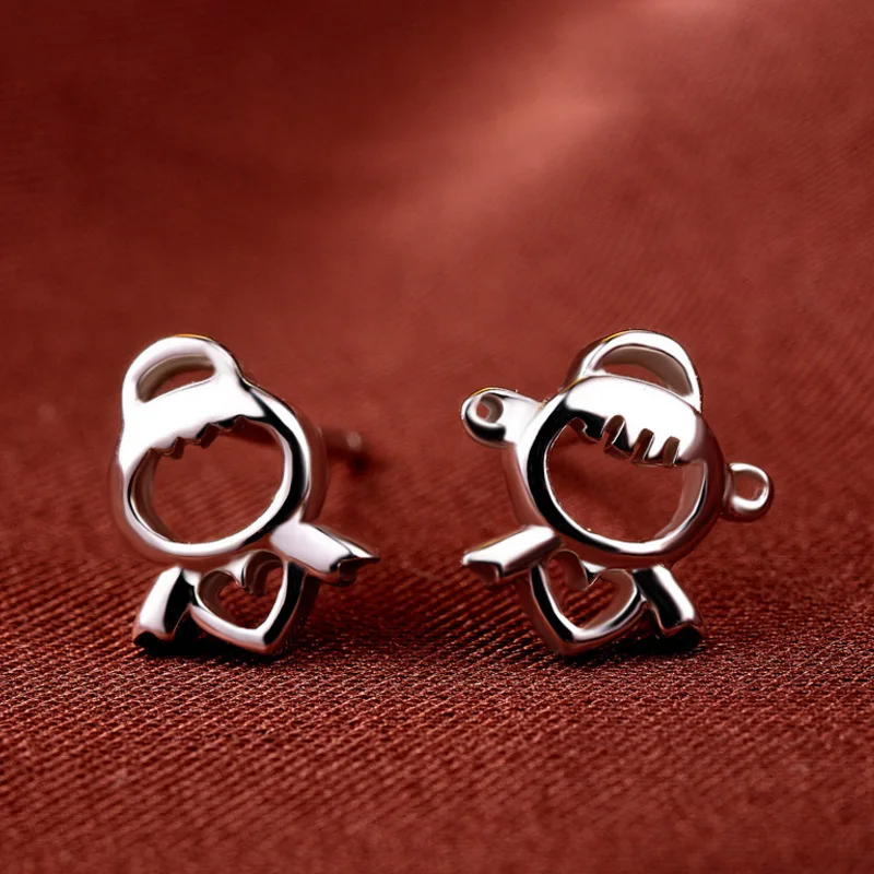 Простые серьги-гвоздики из стерлингового серебра 925 пробы для влюбленных и пар