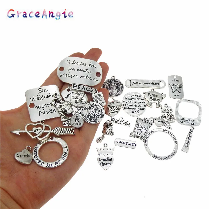 GraceAngie 10pcs/pack Zinc Alloy Mixed Support Lettering Creative Pop Pendant Necklace Jewelry Accessories Inspiration Charm | Украшения и