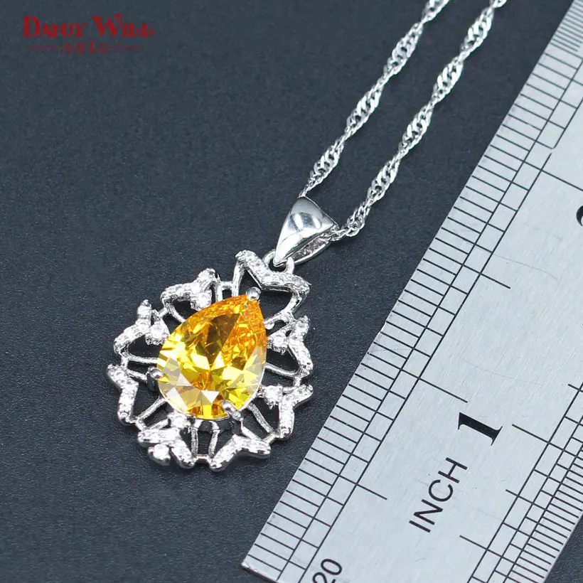 Silver 925 Wedding Jewelry Sets For Women Necklace Earrings Rings Pendants Yellow Cubic Zirconia jewelry Gift | Украшения и