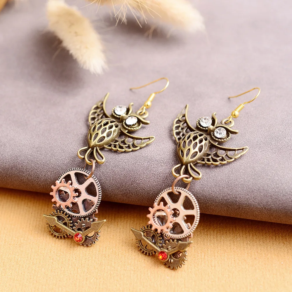 DoreenBeads модные висячие серьги в стиле стимпанк Античная бронза сова соединитель