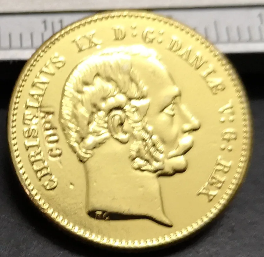 

1869 Дания, 1 позолоченная копировальная монета Фредерик 22K (тип 2)